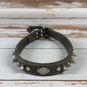Harley Davidson 18" Spiked Studded Leather Dog Collar Black Adjustable